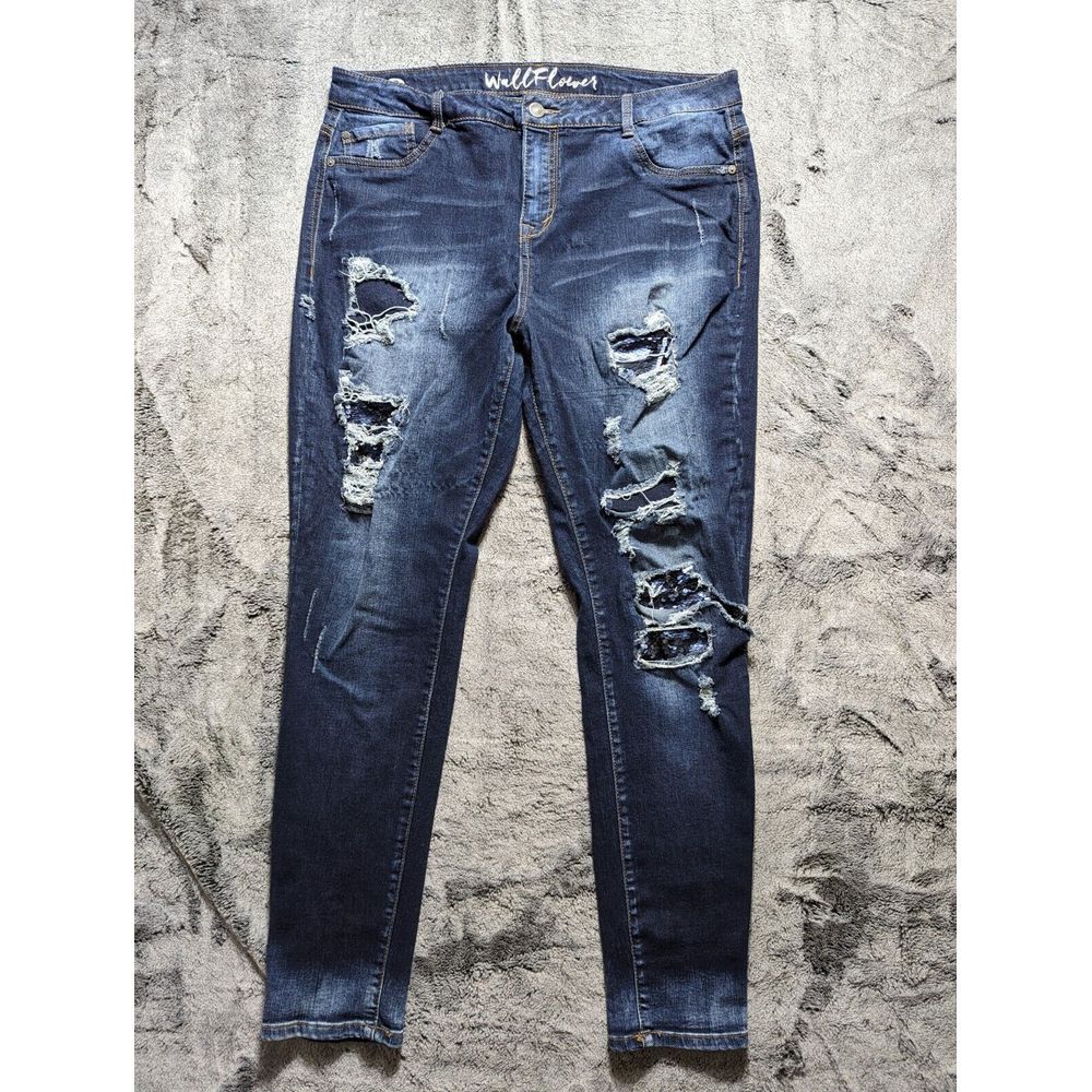 Wall Flower Skinny Distressed Jeans Women's Size 15 Dark Wash